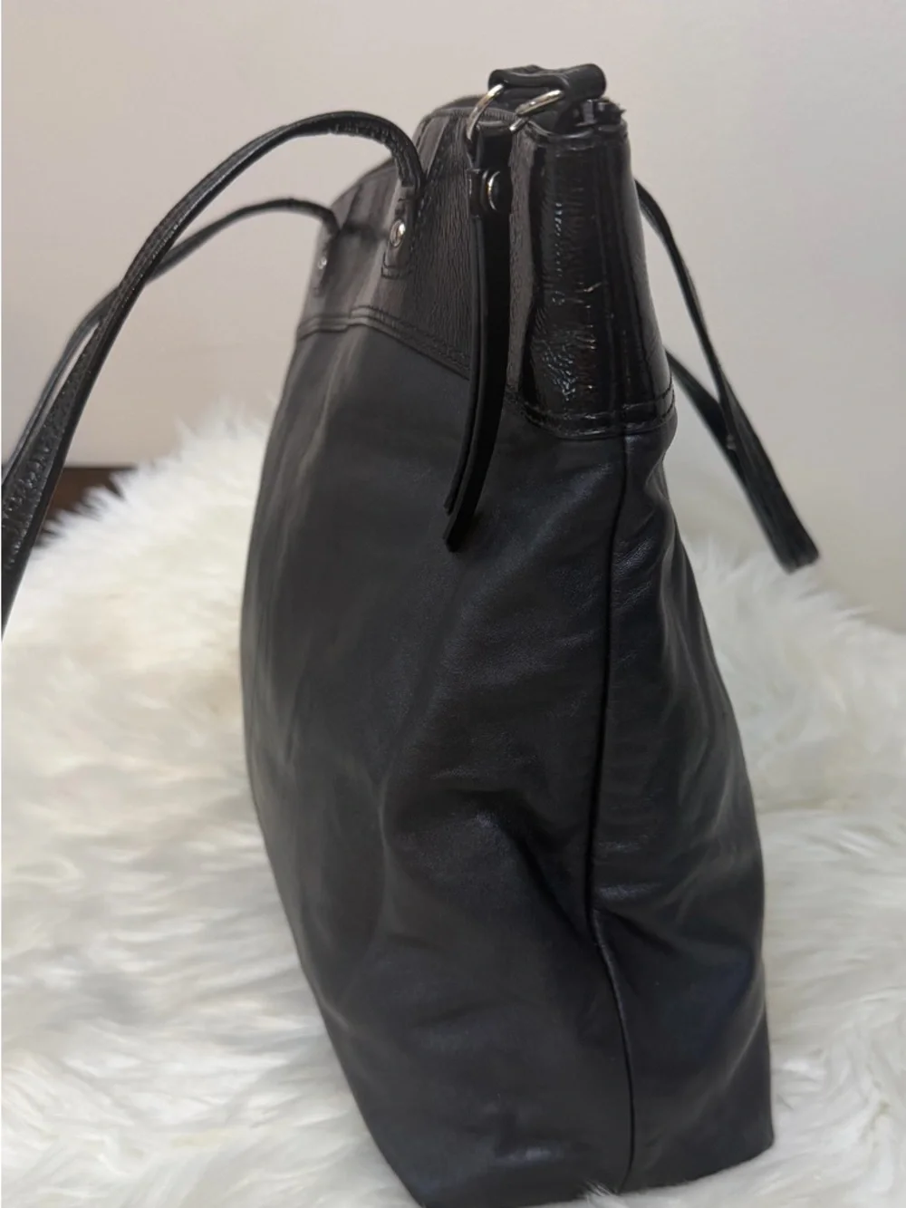 Coach Black Leather Tote with Embossed Signature Circle